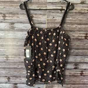Olivia Grey Women's Tank‎ Top Size L Black Floral Layered Detail NWT